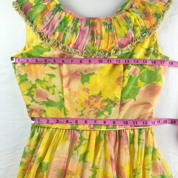 Vintage Chez Bea Square Dance Yellow Floral Dress - Picture 4 of 11
